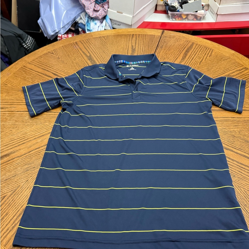 Men's Navy Polo with Lime Stripe Detail